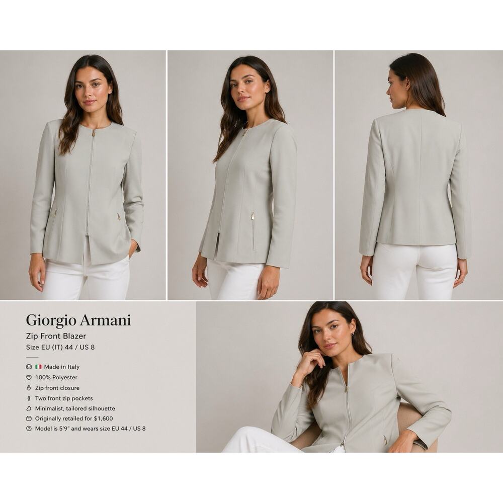 Giorgio Armani Gray Zip/Blazer EU 44 US 8 Minimalist Made in Italy $1600 Retail